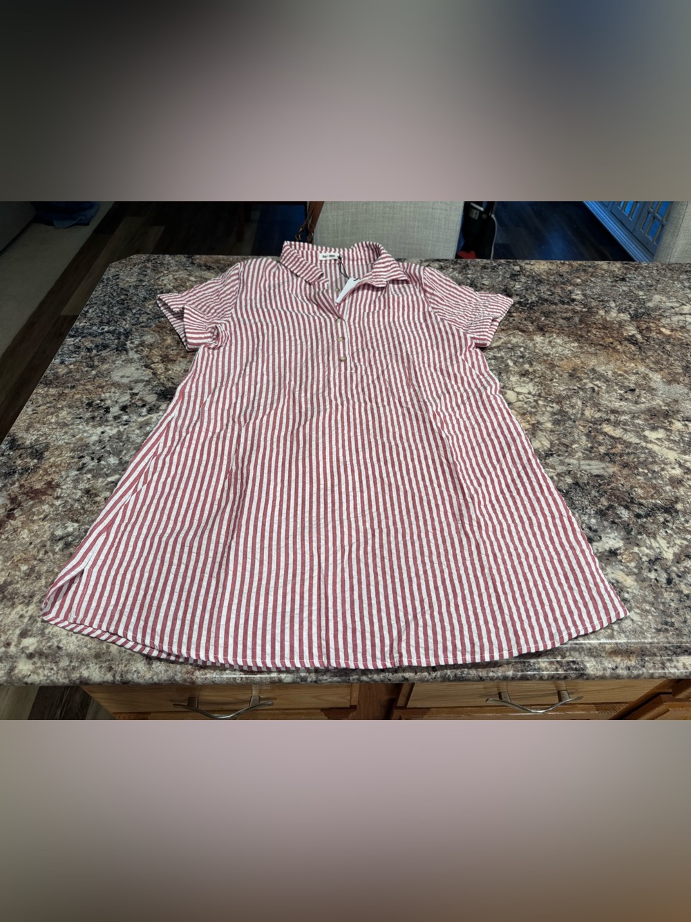 Casual Red Stripe Short-Sleeve Shirt Dress - Picture 4 of 8